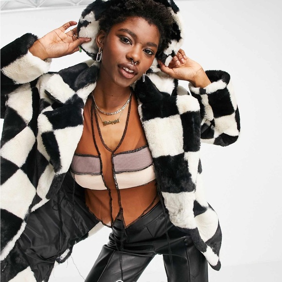 Asos coat in checkerboard faux fur. US 6. - Picture 1 of 11